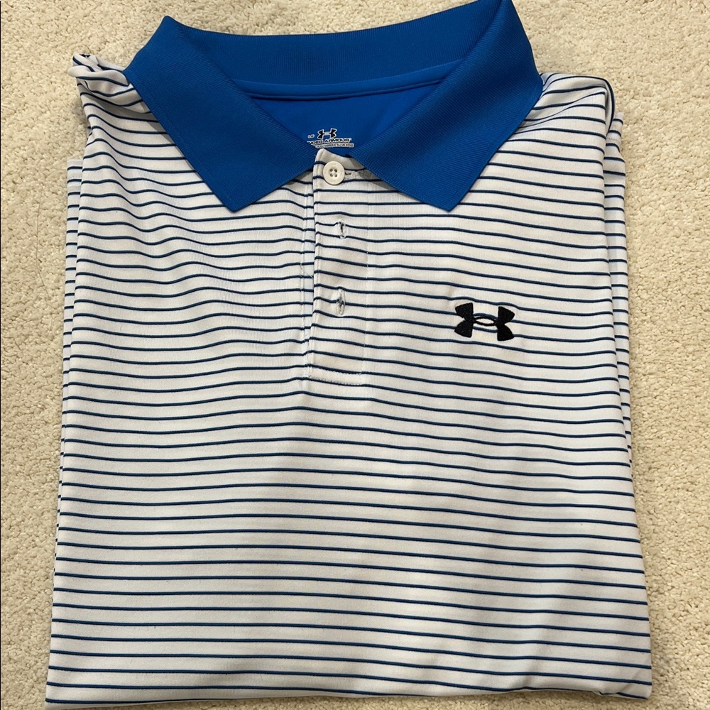 NWOT Under Armour Men’s BLUE AND WHITE GOLF Polo
